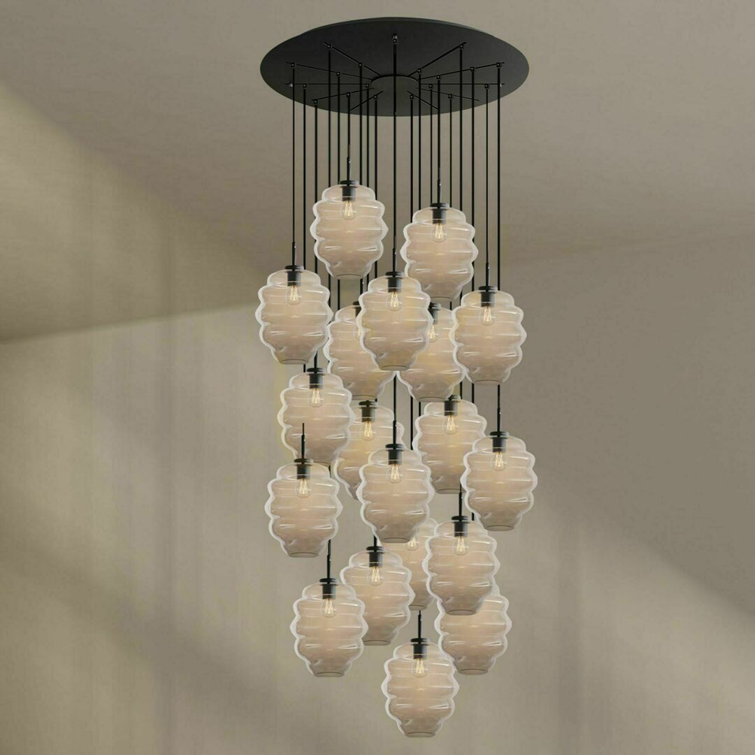 Display Ljuskrona s.luce Echos med 20 ljuspunkter, transparent glas, E27 Ljuskrona s.luce Echos med 20 ljuspunkter, transparent glas, E27