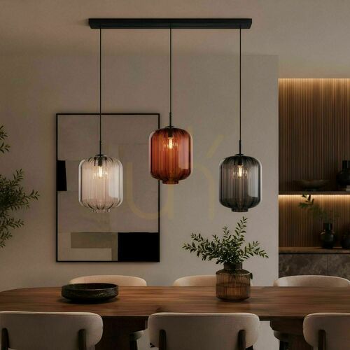 Kontrollera Pendellampa s.luce Velo med 3 ljuspunkter, flerfärgat glas, E27, Ø 25 cm