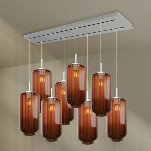 Kontrollera Pendellampa s.luce Velo för matbord, 8 ljuspunkter, brun, 160 cm, 2 rader