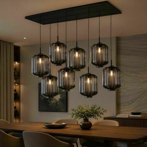 Kontrollera Pendellampa s.luce Velo med 8 ljuspunkter, rökfärgat glas, 200 cm