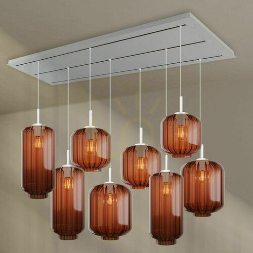 Kontrollera Pendellampa s.luce Velo, 8 ljuspunkter i 3 rader, brun, glas och metall, 200 cm