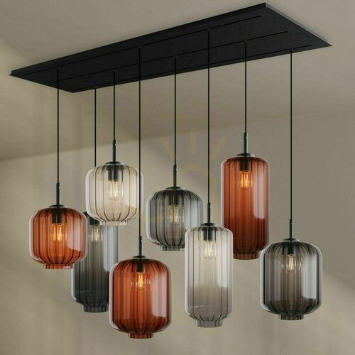 Kontrollera Pendellampa s.luce Velo 8 ljuspunkter, flerfärgat glas, 200 cm, 3 rader