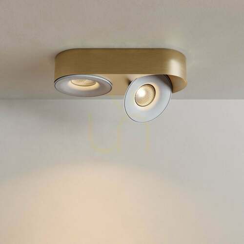Kontrollera Riktbar LED-takspotlight s.luce Santa Duo, 2 lampor, guld, dimbar, 22 W, 2700 K