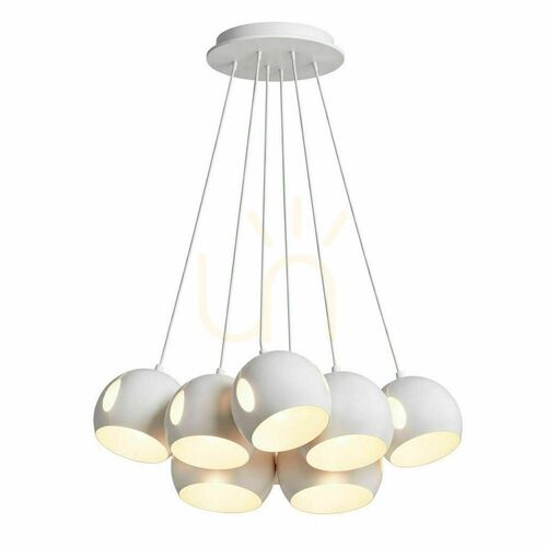Kontrollera Ljuskrona s.luce Ball med 7 ljuspunkter, vit metall, skärmar Ø 20 cm, E27