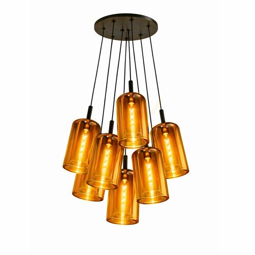 Kontrollera Ljuskrona s.luce Cruet Cluster i bärnstensfärgat glas, 7 ljuspunkter, E27