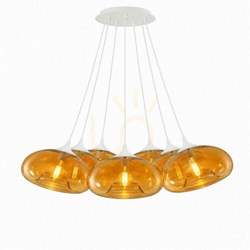 Kontrollera Pendellampa s.luce Cruet Cluster med 7 ljuspunkter i bärnstensfärgat glas