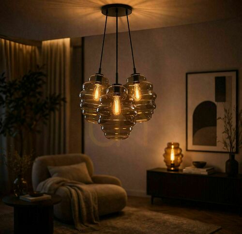 Kontrollera Pendellampa s.luce Echos Cluster i flerfärgat glas, 3 ljuspunkter, 3 × Ø 25 cm