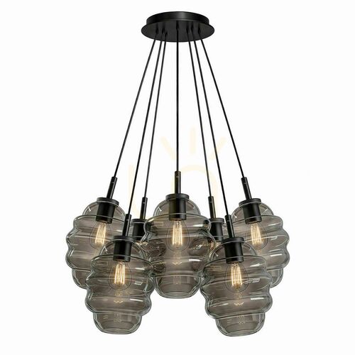 Kontrollera Pendellampa s.luce Echos Cluster med 7 ljuspunkter i rökfärgat glas, Ø 18 cm