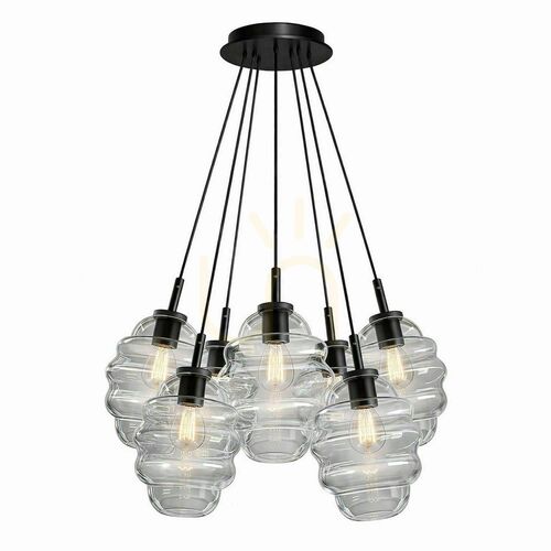 Kontrollera Glaspendellampa s.luce Echos Cluster med 7 ljuspunkter, transparent glas, Ø 18 cm