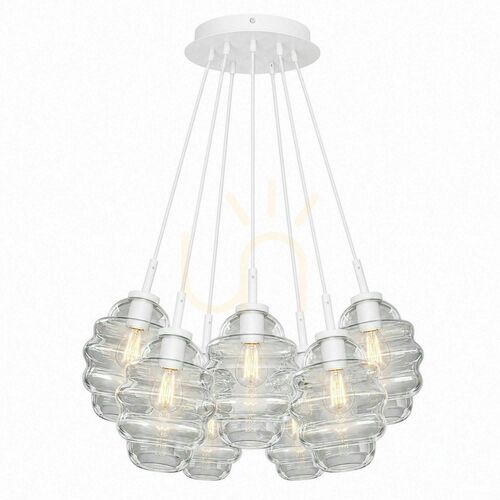 Kontrollera Glaspendellampa s.luce Echos Cluster med 7 ljuspunkter i transparent glas, Ø 18 cm