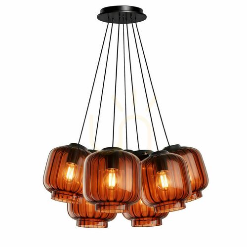 Kontrollera Pendellampa s.luce Velo Cluster 7 ljuspunkter i brunt glas, Ø 20 cm