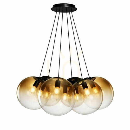 Kontrollera s.luce Orb Cluster pendellampa, 7×E27, glaskupor Ø20 cm med guldtonad övergång, svart upphängning