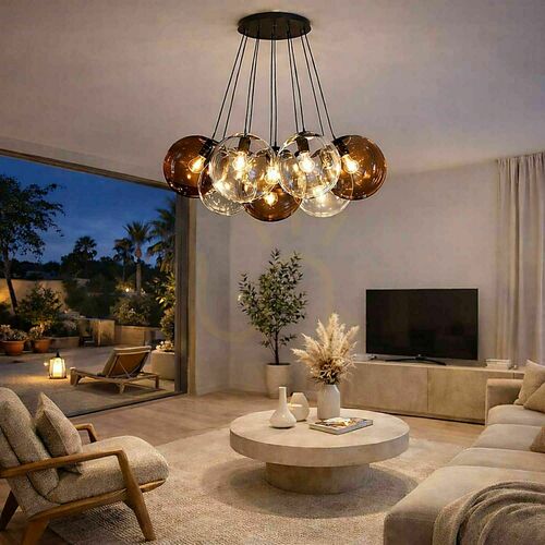 Kontrollera Ljuskrona s.luce Orb Cluster 7-lågig i rökglas, Ø 40 cm