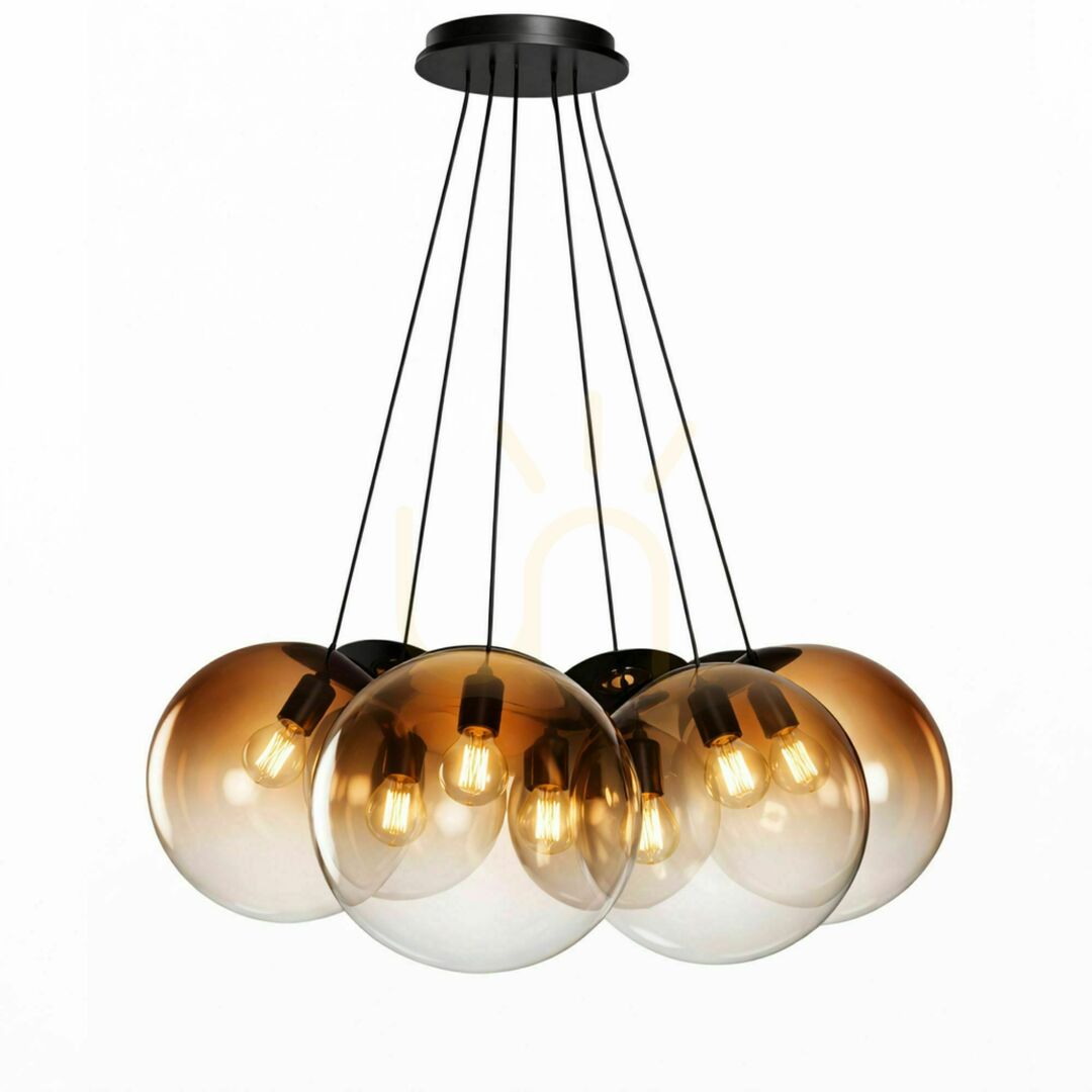 Utsikt Ljuskrona s.luce Orb Cluster med 7 lampor, koppar och glas, Ø 40 cm Ljuskrona s.luce Orb Cluster med 7 lampor, koppar och glas, Ø 40 cm