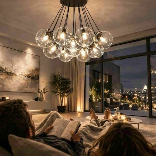 Kontrollera Ljuskrona s.luce Orb Cluster med 13 ljuspunkter i transparent glas