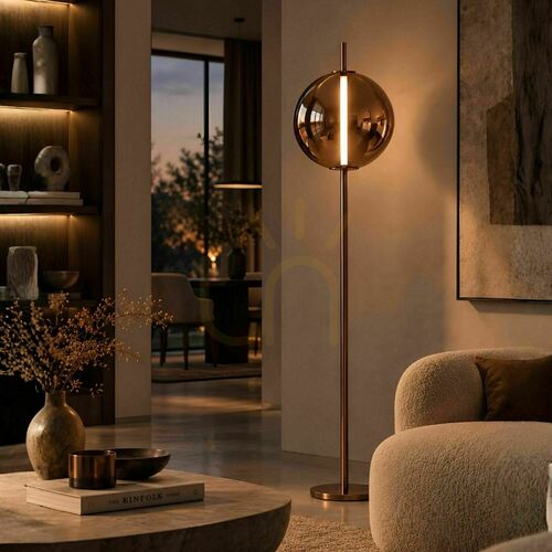 Kontrollera LED-golvlampa s.luce Mira i brunt glas, 175 cm, dimbar