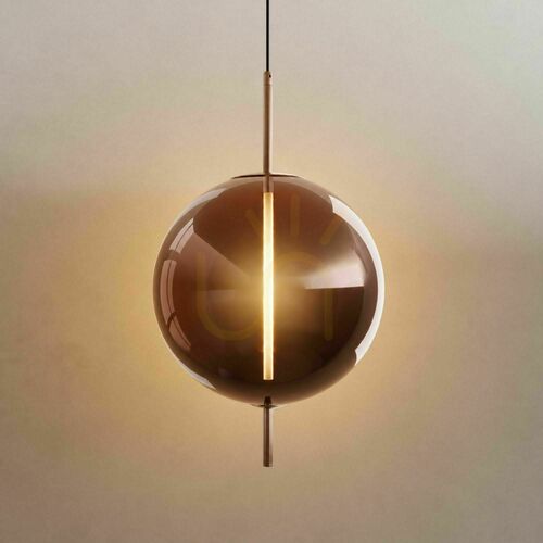 Kontrollera LED-pendellampa s.luce Mira i brunt glas, Ø 40 cm, 5 W, 3000 K