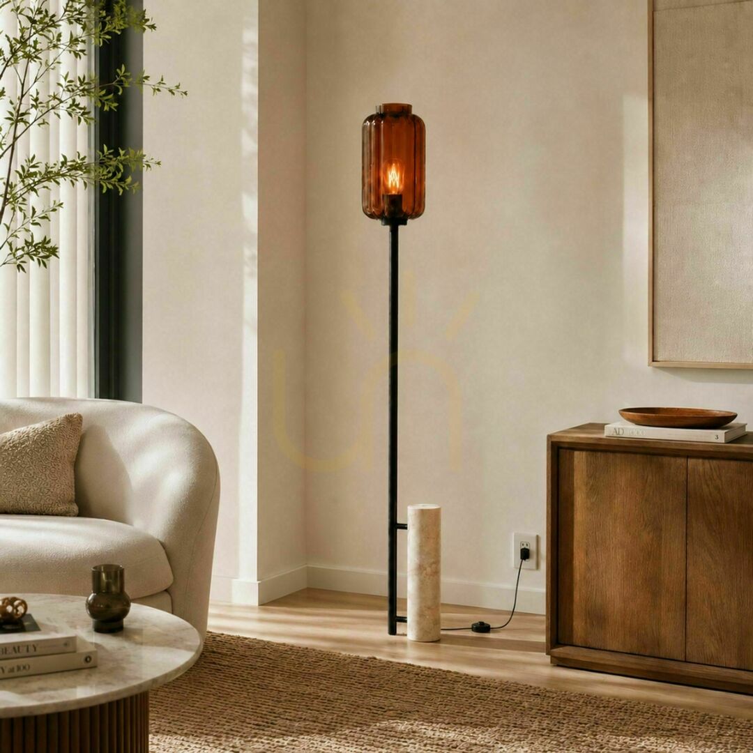 Kontrollera Golvlampa s.luce Velo i brun travertin, 187 cm, E27 Golvlampa s.luce Velo i brun travertin, 187 cm, E27