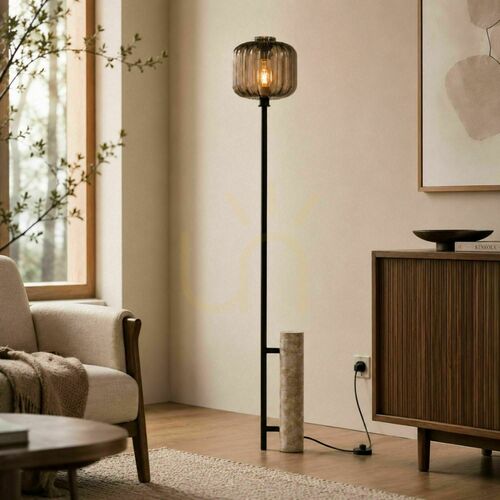 Kontrollera Golvlampa s.luce Velo i travertin med rökglas, svart, 187 cm