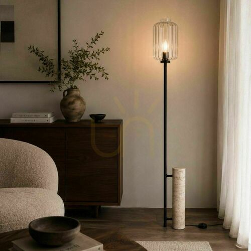 Kontrollera Golvlampa s.luce Velo i travertin och glas, svart, 187 cm