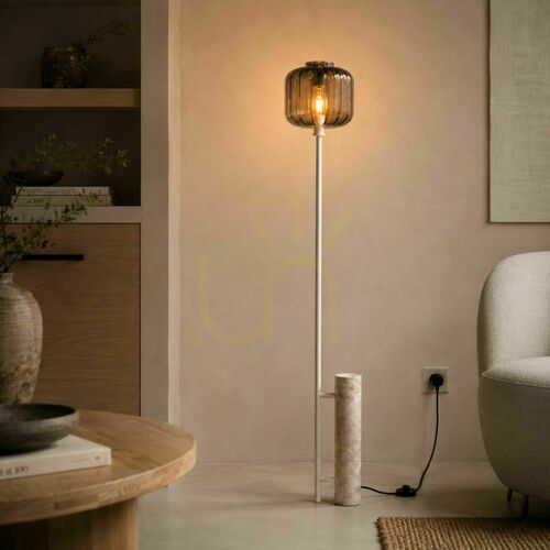 Kontrollera Golvlampa s.luce Velo i travertin med rökfärgat glas, 187 cm