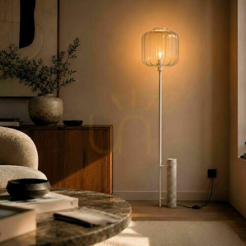 Kontrollera Golvlampa s.luce Velo i vit travertinsten och glas, 187 cm, E27