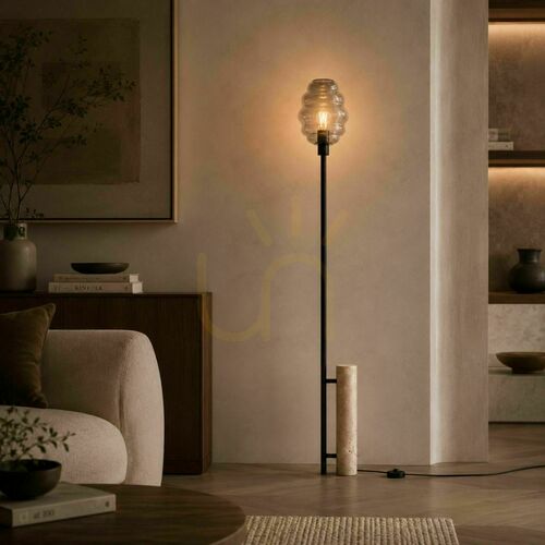 Kontrollera Golvlampa s.luce Echos i travertin och rökglas, 188 cm, E27