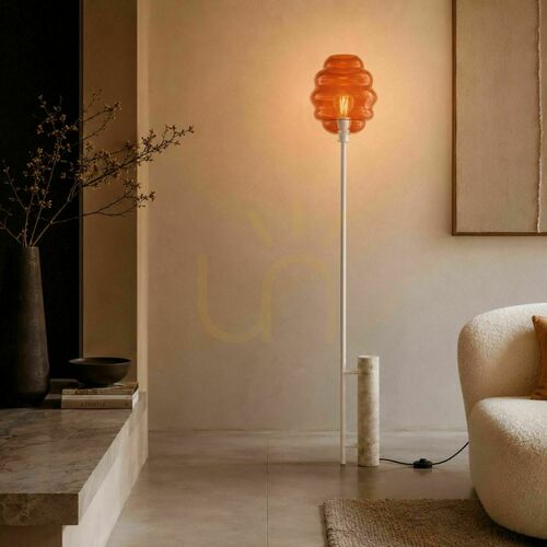 Kontrollera Golvlampa s.luce Echos i travertin och glas, 188 cm, E27