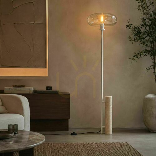 Kontrollera Golvlampa s.luce Cruet i travertin och transparent glas, 190 cm, E27