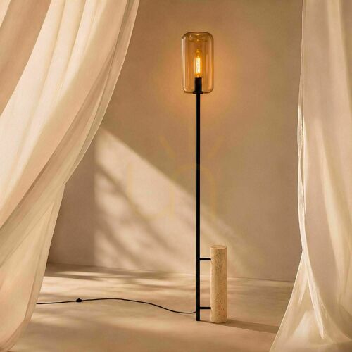 Kontrollera Golvlampa s.luce Cruet i travertin och bärnstensglas, svart, 190 cm