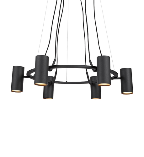 Kontrollera Markslöjd Porto svart pendellampa, 6×GU10, 73 cm, 107357