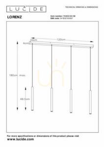 Lucide LORENZ svart LED pendellampa 120 cm 3000K 74403/04/30 small 6