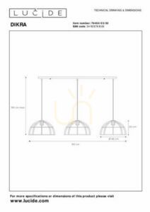 Pendellampa Lucide DIKRA svart metall 3-ljus E27 76464/03/30 small 6