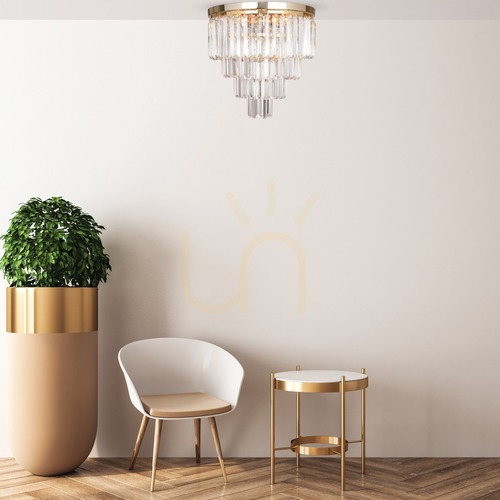 Kontrollera Zuma Line AMEDEO FC17106/4+1-GLD takplafond med kristall, guldfärgad 40 cm, 5×E14