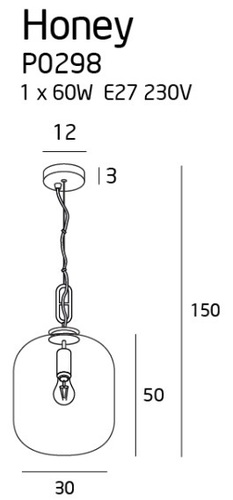 Kontrollera Pendant Light Max Light Honey P0298 Black Smoked Glass 30 cm