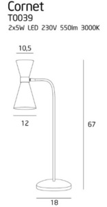 Skrivbordslampa Max Light Cornet T0039 svart/guld 2x5W LED small 5