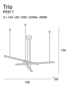 Pendant Light Max Light Trio P0311 Black 3-Light LED 100 cm small 8