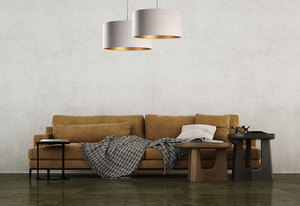 Hängande lampa ovanför Leather E27 60W bord, beige, guld small 5