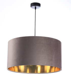 Läder rund ljuskrona 60W E27 mörk beige, guld, stoppad small 0