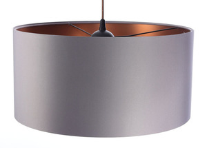 Ljuskrona i koppar, grå lampskärm i läder 60W E27 satin, rulle small 3