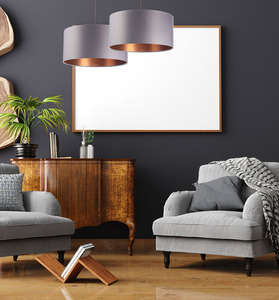 Ljuskrona i koppar, grå lampskärm i läder 60W E27 satin, rulle small 6