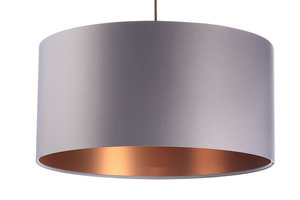 Ljuskrona i koppar, grå lampskärm i läder 60W E27 satin, rulle small 7