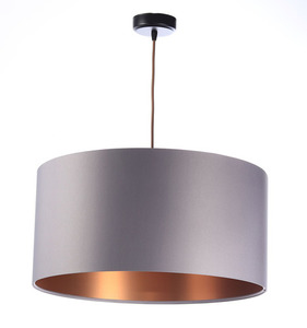 Ljuskrona i koppar, grå lampskärm i läder 60W E27 satin, rulle small 0