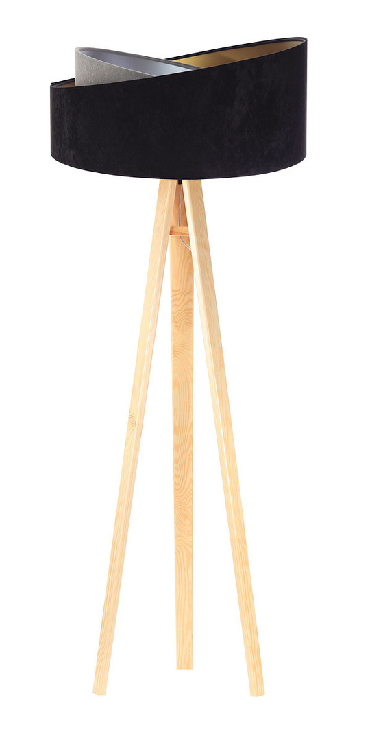 Förhandsvisning Golvlampa svart Crown 60W E27 velour, grå / guld / silver Golvlampa svart Crown 60W E27 velour, grå / guld / silver