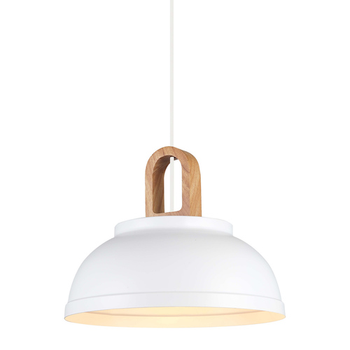 Kontrollera Pendellampa Italux Danito vit E27 30 cm stål trä MDM3153/1M W